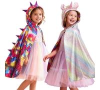 Mishopy Cape Dinosaure Enfant Manteau Licorne Cape à Capuche Double Face Déguisement Halloween Carnaval Noël Cosplay Costume pour Garçon Fille (M, 6-10 Ans)