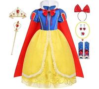 Mishopy Costume de Blanche-Neige pour enfant - Robe de princesse Blanche-Neige avec cape, perruque, couronne et gants - Pour anniversaire, fête, Noël, Halloween, carnaval (140 cm)