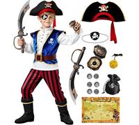 Mishopy Pirate Costume Enfant Deguisement avec Pirate Chapeau Ceinture Cache-œil Compass Carte de Pirates Jouet Accessoires Jeu de Rôles d'Halloween Carnaval pour Enfants Garçon