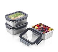Misichao Lot de 3 boîtes de rangement hermétiques en acier inoxydable avec couvercles - Boîtes alimentaires empilables pour la cuisine et le garde-manger, étanches, réutilisables - Boîte à bento en