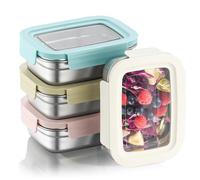 Misichao Lot de 4 boîtes de rangement en acier inoxydable avec couvercles - Boîtes alimentaires empilables étanches, réutilisables pour enfants et adultes, 650 ml