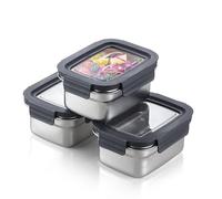 Misichao Récipients alimentaires en acier inoxydable avec couvercles - Boîtes repas empilables hermétiques pour cuisine et garde-manger, étanches, boîtes à bentō réutilisables en métal 600 ml, lot de