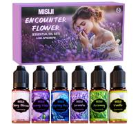 MISIJI Encounter Flower Huiles Essentielles, 6x10mL Huile Essentielle pour Diffuseurs, Humidificateurs, Massage,Rose mystérieuse, fleur de cerisier, violette de luxe, romarin, vanille, lavande