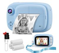 Misilmp Appareil Photo Instantané Enfant, 3,5" Appareil Photo Enfants Cadeaux pour 3 à 14 Ans, Papier d'impression sans Encre et 32GB Carte, 12MP 1080P Enregistreur Photos Vidéo 3 en 1 Jouet (Bleu)