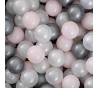 MISIOO Lot de 1100 balles pour piscine à balles - Diamètre : 6 cm - Balles en plastique 100 % polyéthylène basse densité - Rose clair/perle/argenté