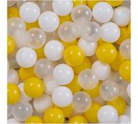 MISIOO Lot de 150 balles pour Piscine à balles - Diamètre : 6 cm - en Plastique 100% polyéthylène Basse densité - Blanc/Transparent/Jaune