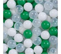 MISIOO Lot de 150 balles pour Piscine à balles - Diamètre : 6 cm - en Plastique 100% polyéthylène Basse densité - Blanc/Transparent/Vert