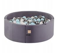 MISIOO Piscine à balles conviviale pour bébé dès 1 an - Piscine à balles ronde en velours pour bébé avec 200 balles - Parfait pour les enfants - 90x30cm - Gris : Menthe/Perles/Argenté
