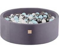 MISIOO Piscine à balles conviviale pour bébé dès 1 an - Piscine à balles ronde en velours pour bébé avec 200 balles - Parfait pour les enfants - 90x30cm - Gris : Menthe/Blanc/Argenté