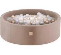 MISIOO Piscine à balles sympathique pour bébé dès 1 an - Piscine à balles ronde en velours pour bébé avec 200 balles - Parfait pour les enfants - 90x30cm - Marron : Or/Transparent/Perl