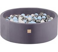 MISIOO Piscine à balles sympathique pour bébé dès 1 an - Piscine à balles ronde en velours pour bébé avec 200 balles - Parfait pour les enfants - 90x30cm - Gris : Argent/Perle/Bleu clair