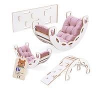 MISIOO Rocker Balançoire 4 en 1 pour enfant - Aire de jeux d'intérieur avec coussins, escalade pour enfants en intérieur, mur d'escalade/toboggan 90 x 35 cm, bascule 90 x 41 x 50 cm, jusqu'à 40 kg