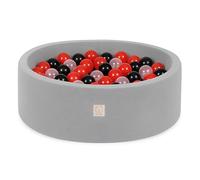 MISIOO Smart Piscine à balles - Pour chambre d'enfant - 200 balles - Jouet - Lavable en machine - Certifié Öko-Tex - 90 x 30 cm - Gris clair - Rouge/noir/transparent