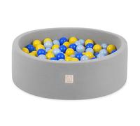 MISIOO Smart Piscine à balles - pour Chambre d'enfant - 200 balles - Jouet - Lavable en Machine - Certifié Öko-Tex - 90 x 30 cm - Gris Clair - Bleu/Jaune/Bleu Clair