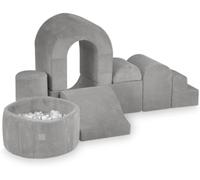 MISIOO Structure d'escalade Indoor & Piscine à balles Bébé avec 150 balles - Aire de jeux souple avec 8 blocs de construction en mousse Enfants - Cord - Gris