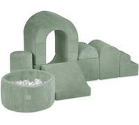 MISIOO Structure d'escalade Indoor & Piscine à balles Bébé avec 150 balles - Aire de jeux souple avec 8 blocs de construction en mousse Enfants - Cord - Vert