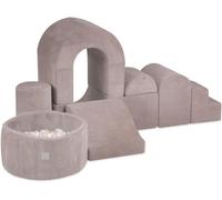 MISIOO Structure d'escalade Indoor & Piscine à balles Bébé avec 150 balles - Aire de jeux souple avec 8 blocs de construction en mousse Enfants - Cordon - Beige