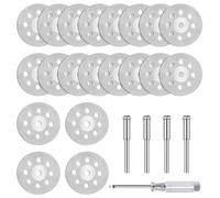 MISIQIMA 20 Pièces 22 mm Mini Disque Diamant à Tronçonner pour Accessoires Dremel | Avec 4 Tiges de 3mm + Clé à Vis | Mini Disques Perforés pour Roche, Verre, Carrelage, Bois