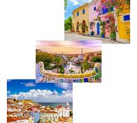 MISITU 3-Pack 150 Pièces Les Plus Petits Puzzles pour Adultes et Enfants Célèbres Paysages Européens Mini Puzzles