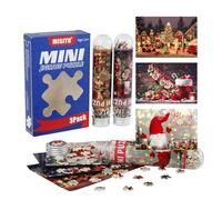 MISITU Lot de 3 mini puzzles de 150 pièces pour adultes - Père Noël, sapin de Noël - Puzzle portable pour le voyage