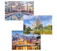 MISITU Lot de 3 mini puzzles pour adultes, 150 pièces, pour enfants de plus de 14 ans, Taj Mahal, Porto, Cathédrale Sagrada Familia