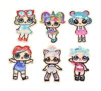 Miskall 6pcs Patches brodées, forme colorée Girl Girl Forme DIY Sous Patche de réparation Applique Roue sur des patchs ou des vêtements de robe Chatte Jeans ACCESSOIRES DIY