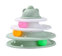 Miskall Cat Turntable Ball Toy, Fun PP Material Interactive 3 Tier Mental Physical Exercise Kitten Supplies Track Tower Roller Toy for Indoor Cats Playtime 9.4 x 7.5in (Green White)