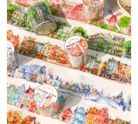 MisKepaa 6 rouleaux PET Washi Tape Set,Town Autocollants Accessoires pour Journaling,Junk Journal,Notebook,DIY Craft,Phone Case,Photo Frame,Calendar(Nordic Town)
