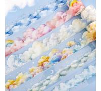 MisKepaa Lot de 6 rouleaux d'autocollants esthétiques sur le thème du cloud PET Washi Tape - 40 mm x 2 m - Imperméables - Pour journaling, accessoires, album photo, carnet, bricolage (Cloud Series)