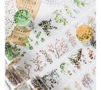 Miskepaa Scrapbooking Accessoires Kit, 3 Rolls PET Plant Washi Tape Fleurs Stickers pour Scrapbooking, Bullet Journal, DIY Crafts, Peinture (Fleurs de Montagne)
