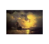 MiSkyn Ivan Aivazovsky Peintre Works《Tempête sur la mer la nuit》Poster mural Impression sur toile Cadeau Décoration d'intérieur 50 x 75 cm