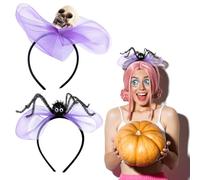 MISNODE 2 PCS Bandeau de Crâne de Vacances, Cerceaux de Cheveux de Crâne Noir, Décoration de Fête Costume de Cosplay Festival Accessoires de Cheveux Faits à la Main, Cerceaux de Cheveux(Violet)