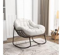 MISNODE Chaise à Bascule, en Forme d'œuf, Chaise en rotin surdimensionnée avec Coussin rembourré, Papasan à Bascule pour l'intérieur et l'extérieur(Crème)