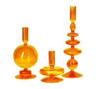 MISNODE Ensemble de 3 Bougeoirs Coniques en Verre au Design Européen, Bougeoirs Coniques, Bougeoirs Romantiques, Vases en Verre pour la Maison, la Fête de Mariage, la Décoration de Table(Orange)