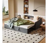 MISNODE Lit de jour extensible 90/180 x 200 cm, canapé-lit capitonné, avec lit d'invités, en tissu velours, extensible pour lit double, pour adultes, 2 personnes, sans matelas (gris A)