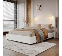 MISNODE Lit double 140 x 200 cm avec Luce di Lettura et station de charge USB, lit avec espace de rangement, lit rembourré en velours côtelé avec tiroir de lit et sommier à lattes, lit de rangement