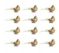 MISNODE Lot de 12 plumes artificielles avec clip en métal, 14 cm en mousse artificielle, oiseaux clignotants, faux support d'oiseau, doré