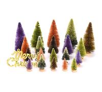 MISNODE Lot de 21 mini sapins de Noël artificiels, multicolores, sapins de Noël miniatures en sisal avec Merry Christmas pour fenêtre de fête à la maison