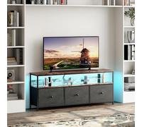 MISNODE Meuble TV LED pour salon, console multimédia avec tiroirs à motif floral, lumières LED, centre de divertissement avec rangement, console de jeux avec meuble de jeux pour salon (noir B)