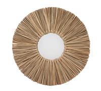 MISNODE Miroir Mural Tissé Décoratif à Suspendre Rond en Jonc de Mer pour Chambre à Coucher, Salon, Décoration de la Maison, Décoration Murale Moderne, Cadeaux, Miroir(Couleur Originale)