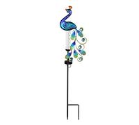 MISNODE Pluviomètre solaire avec piquet en forme de paon, 81 cm de pluviomètre, lampe solaire de jardin en métal étanche pour jardin, cour, terrasse, clôture, décoration