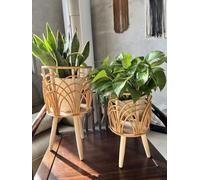 MISNODE Support pour Plantes D'intérieur en Rotin, Support pour Plantes en Osier, Jardinière en Rotin, Panier de Pot D'intérieur en Jonc de Mer Tissé Rustique, Jardinière Faite à la Main du(L)