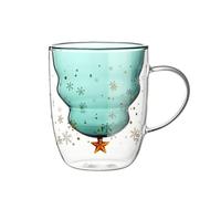 MISNODE Tasse en Verre de Noël, Tasse de Noël à Double Paroi, Ensemble de Tasses Mignonnes pour Cacao Chaud et Café, Tasses en Forme D'arbre de Noël, Verres Isolés à Double Paroi,(4.5in-vert)