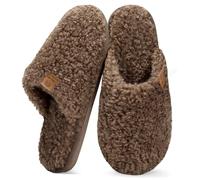 Misolin Chaussons Femme Homme Hiver Pantoufles Chaud Mémoire Mousse Confortable Cozy Antidérapants Automne Peluche Doublure Maison Intérieur/extérieur, Marrone Scuro 40.5/42 EU=CN 290mm
