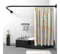 Misounda Barre de Douche Angle, Tringle Rideau Douche Angle en Acier Inox, 95x175 cm/100x165 cm Réglable Barre Rideau Douche Noir, Tringle Douche Angle avec Inox Anneaux pour Salle de Bain/Baignoire