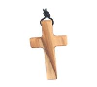 misppro Collier avec pendentif en forme de croix en bois d'olivier fabriqué à la main pour enfants et adolescents Cadeau religieux symbolique 4 x 2,5 cm