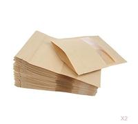 misppro Lot de 100 sacs alimentaires en papier kraft refermables avec encoche et fenêtre mate 14 x 22 cm