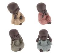 misppro Lot de 4 statues chinoises Kung Fu Tea Pet Little Buddha Moine pour décoration de maison de thé