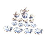 misppro Vaisselle miniature en porcelaine pour maison de poupée - Service à café et thé à l'échelle 1:12 - Fleur bleue