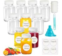 Mispudin 10 Petite Bouteille Shot de Jus 60ml, Mini Bouteille Shot Detox Verre Vide Portable pour Jus, Ginger, Yaourt, Épices, avec Bouchon Hermétique, Entonnoir, Étiquettes, Brosse